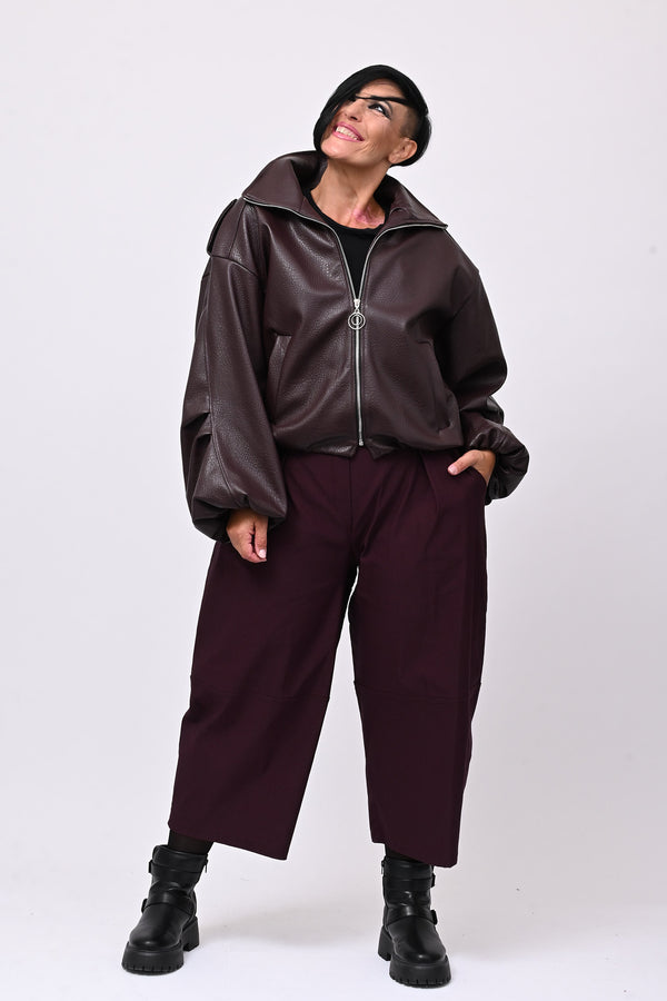 Pantalone bengalina pieghe - Melanzana