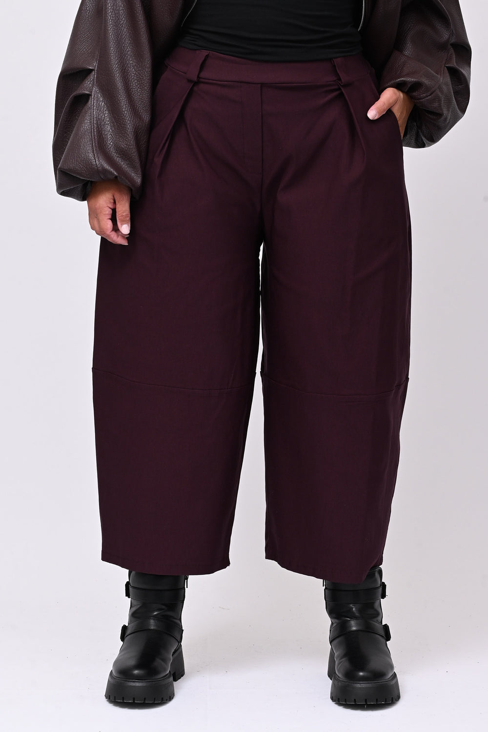 Pantalone bengalina pieghe - Melanzana