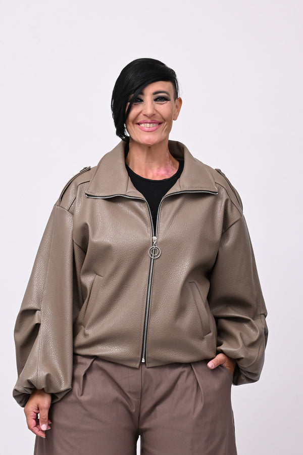 Bomber ecopelle martellata - Greige