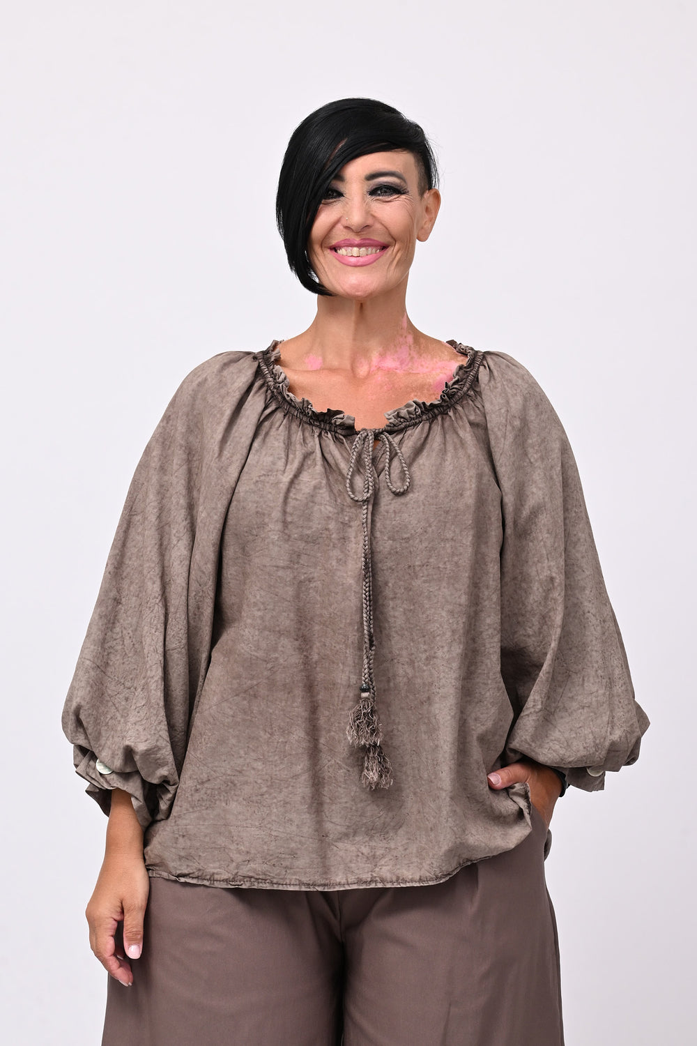 Blusa mussola maltinto - Moro