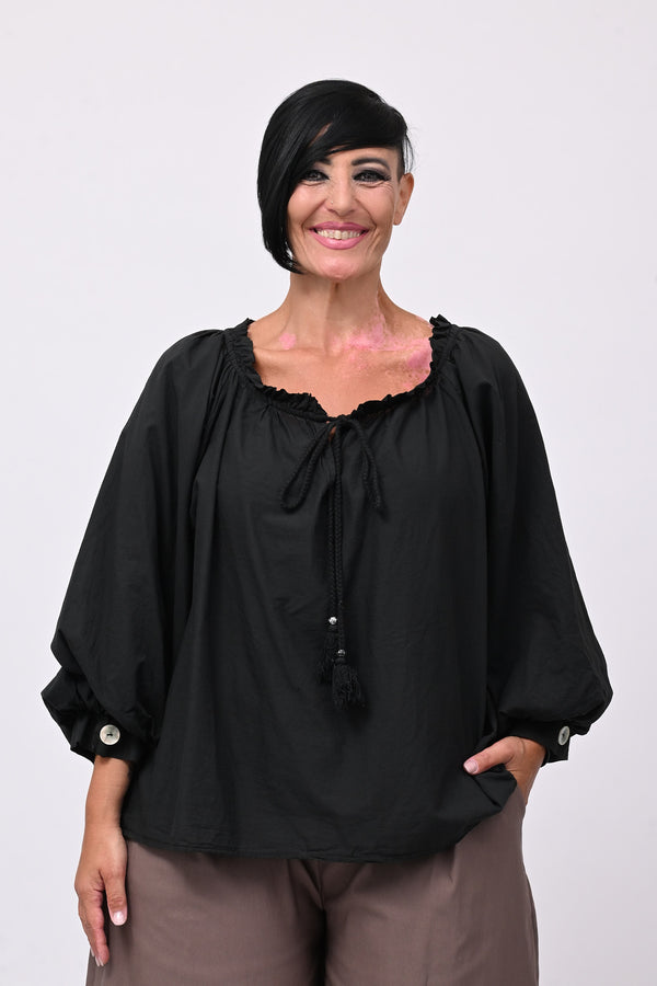 Blusa mussola maltinto - Nero