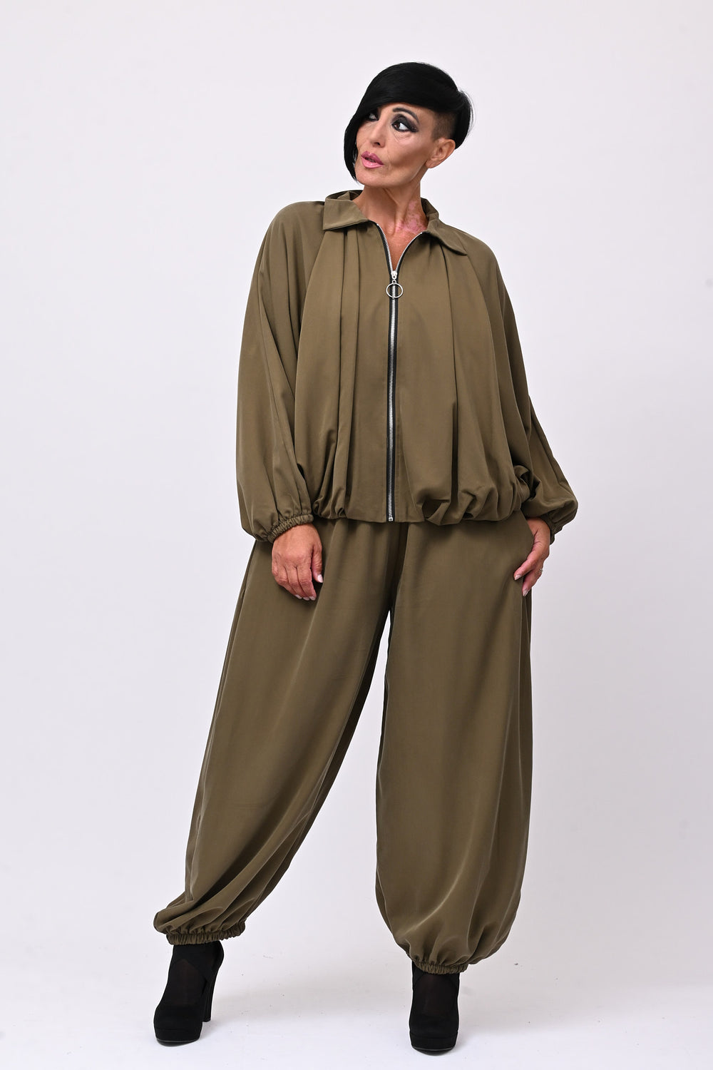 Completo zip elastico - Verde militare