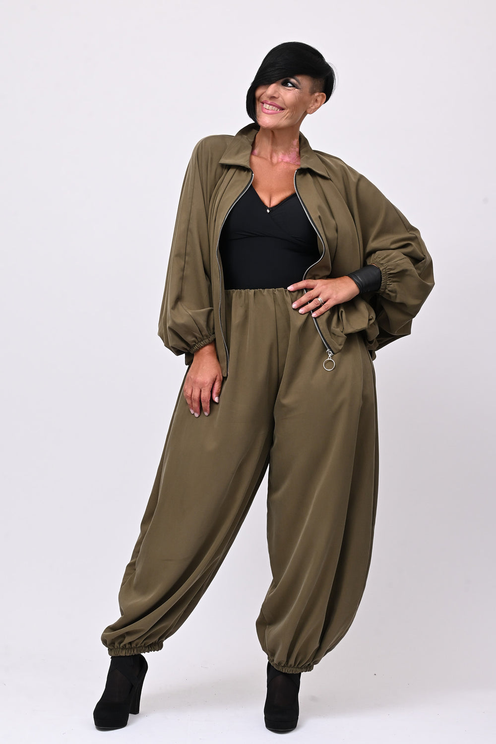 Completo zip elastico - Verde militare