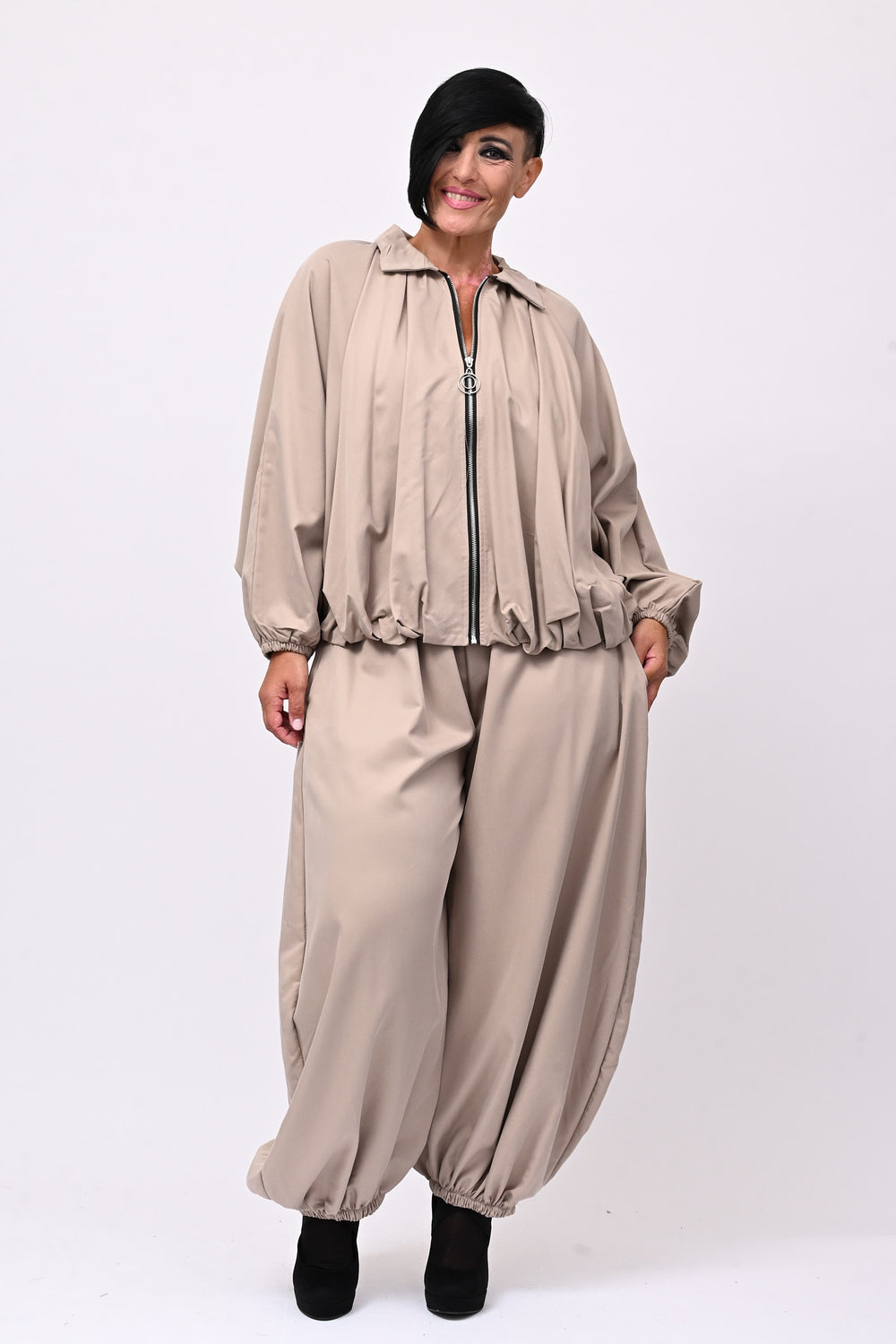 Completo zip elastico - Greige
