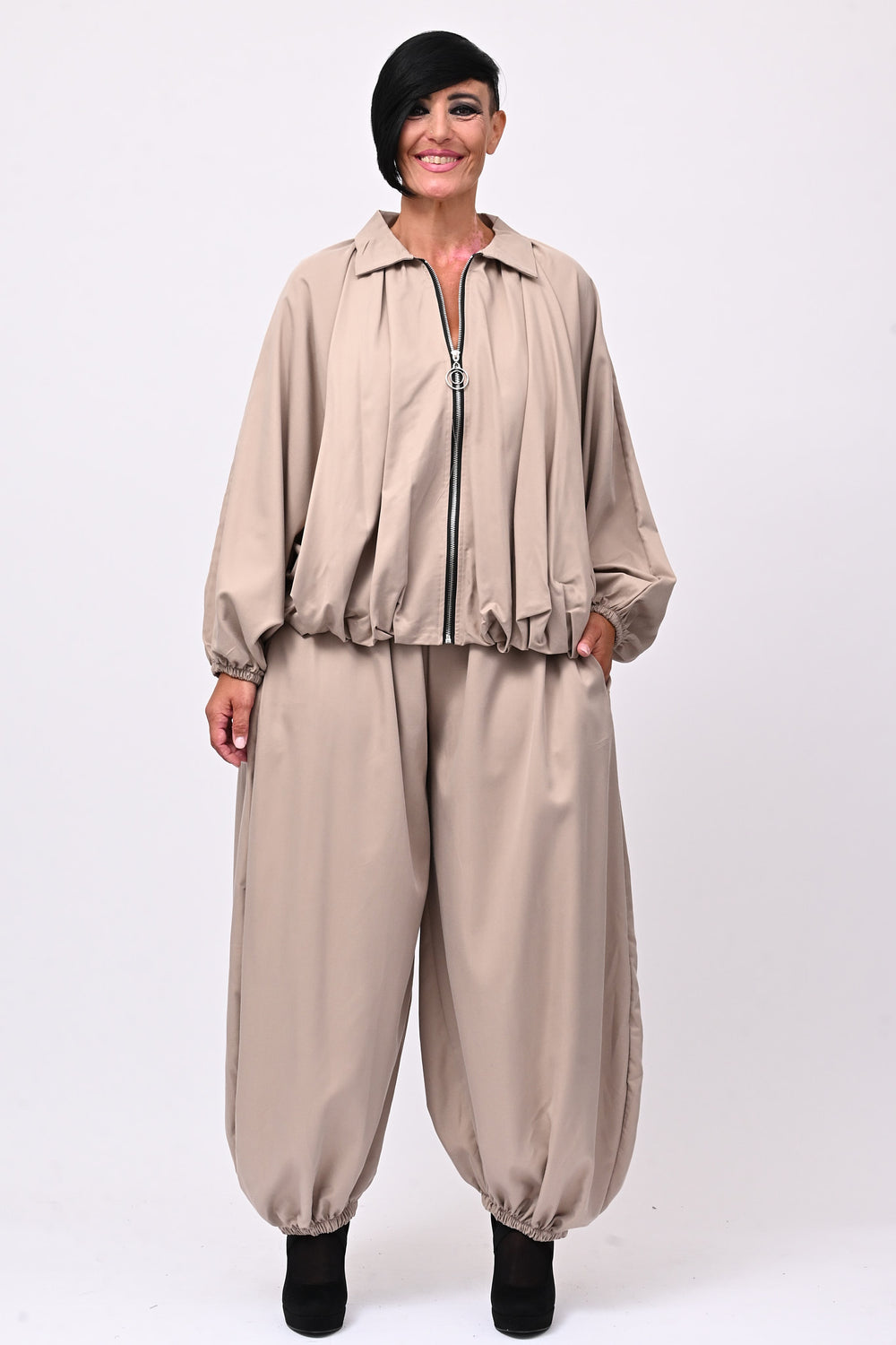 Completo zip elastico - Greige