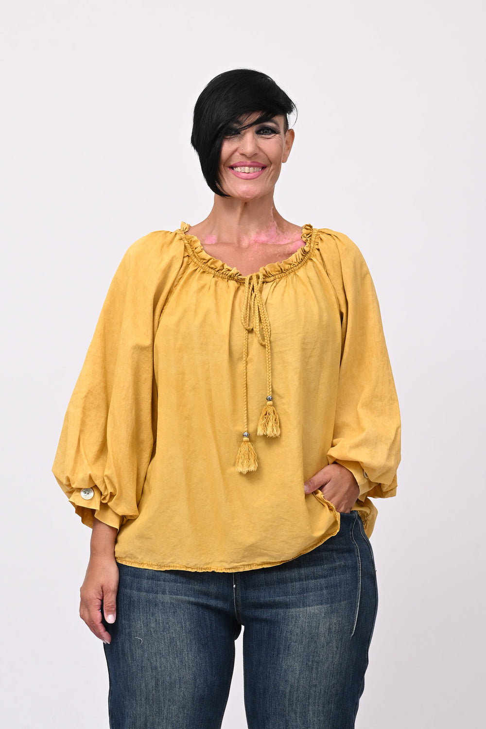 Blusa mussola maltinto - Ocra