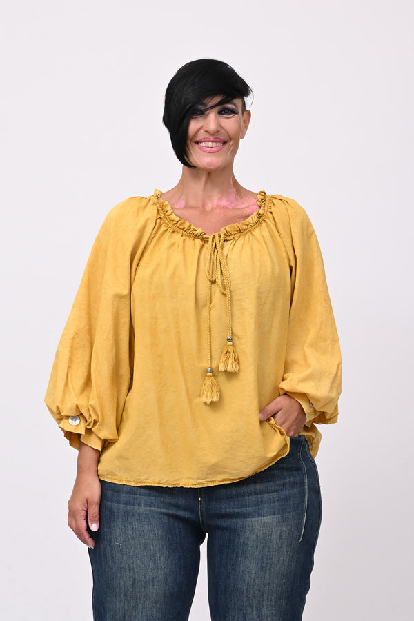 Blusa mussola maltinto - Ocra