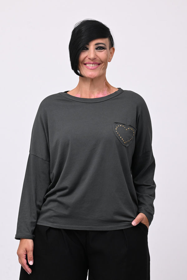 T-shirt cuore bulloni - Grigio piombo
