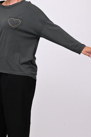 T-shirt cuore bulloni - Grigio piombo