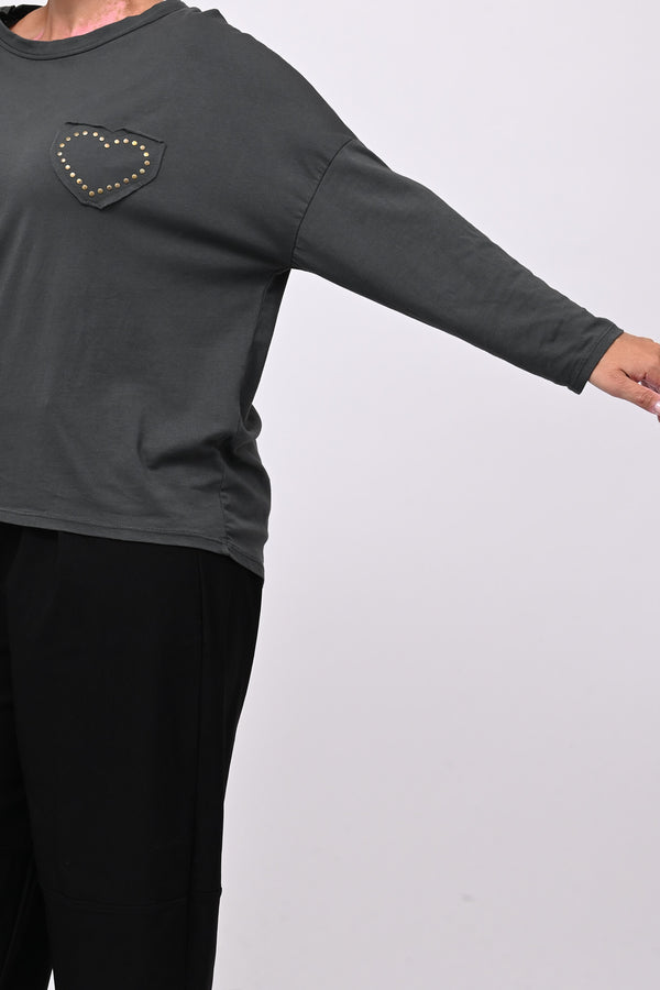 T-shirt cuore bulloni - Grigio piombo