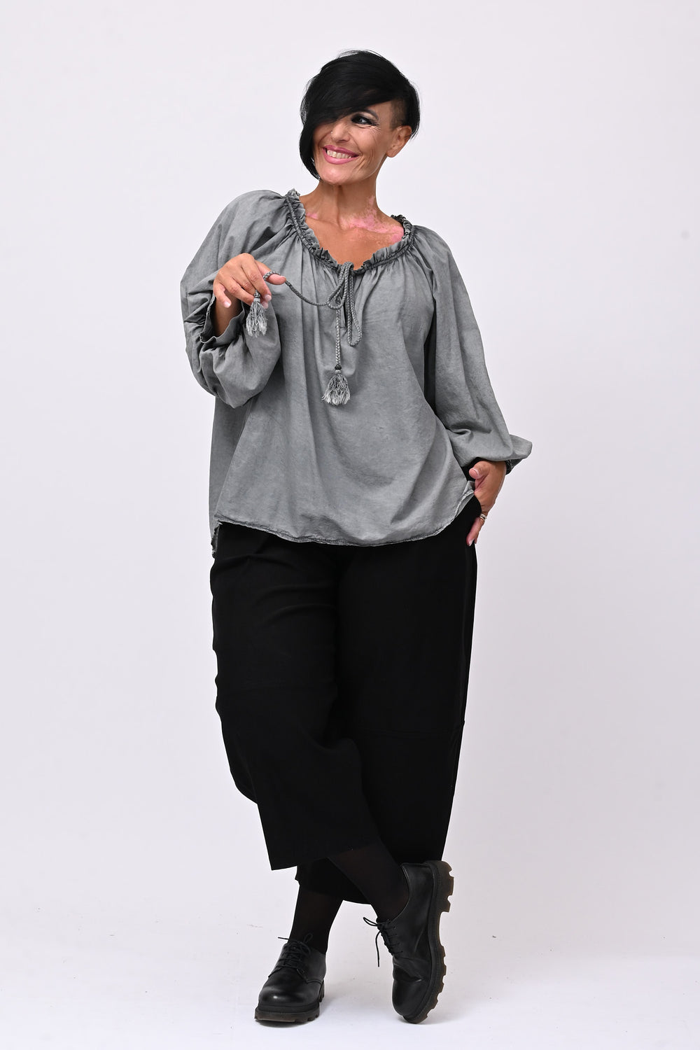 Blusa mussola maltinto - Grigio piombo