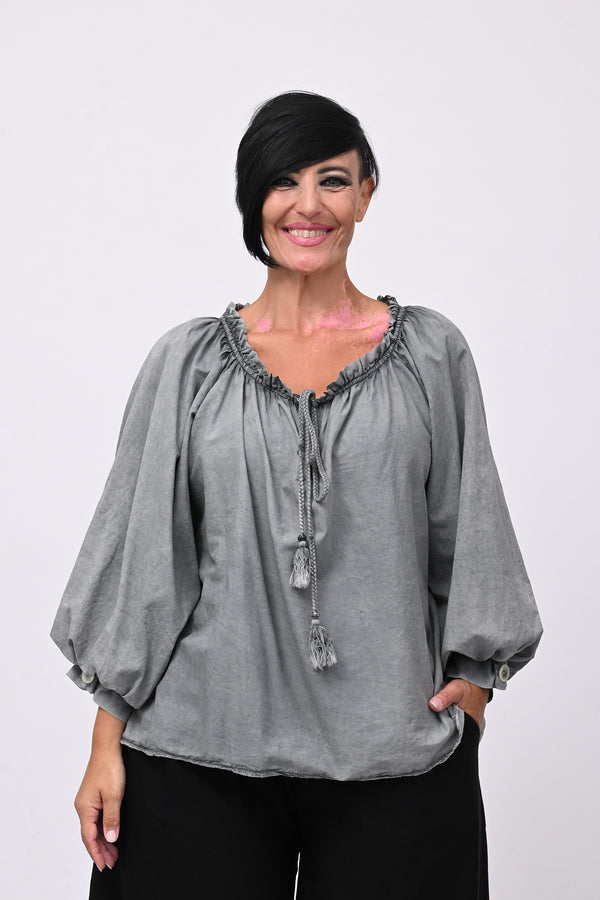 Blusa mussola maltinto - Grigio piombo