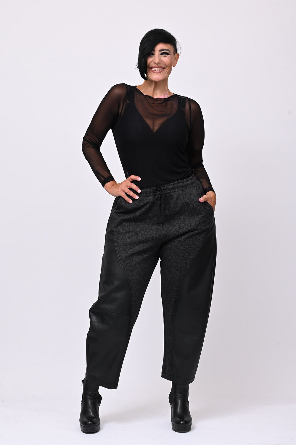 Pantalaccio inserti ecopelle - Grigio