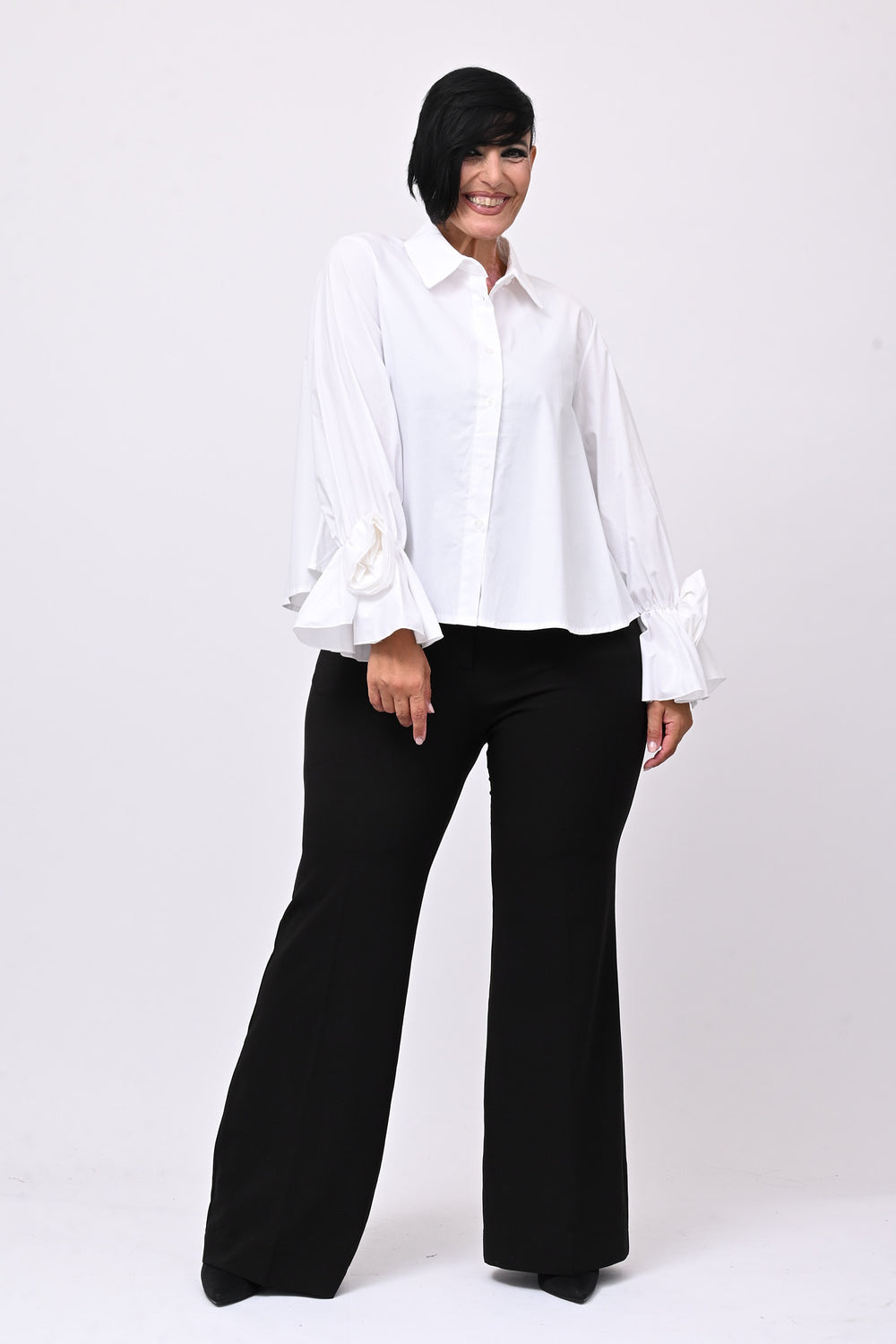 Camicia fiore manica - Bianco