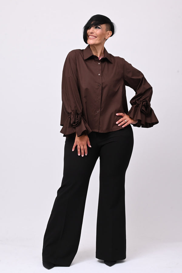 Camicia fiore manica - Moro