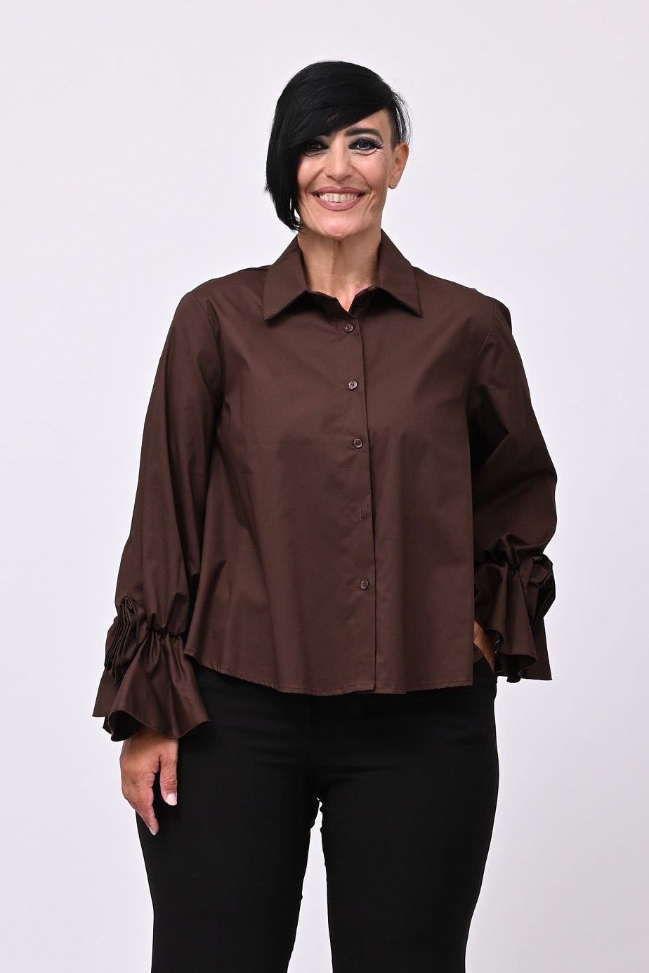 Camicia fiore manica - Moro