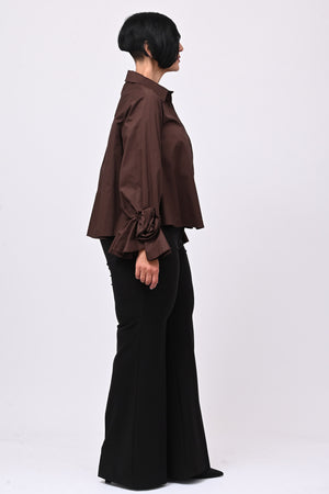 Camicia fiore manica - Moro