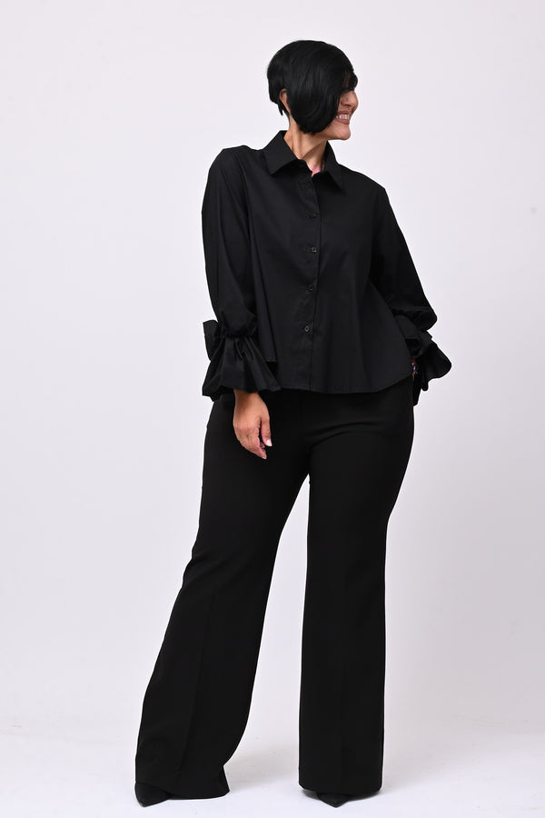 Camicia fiore manica - Nero