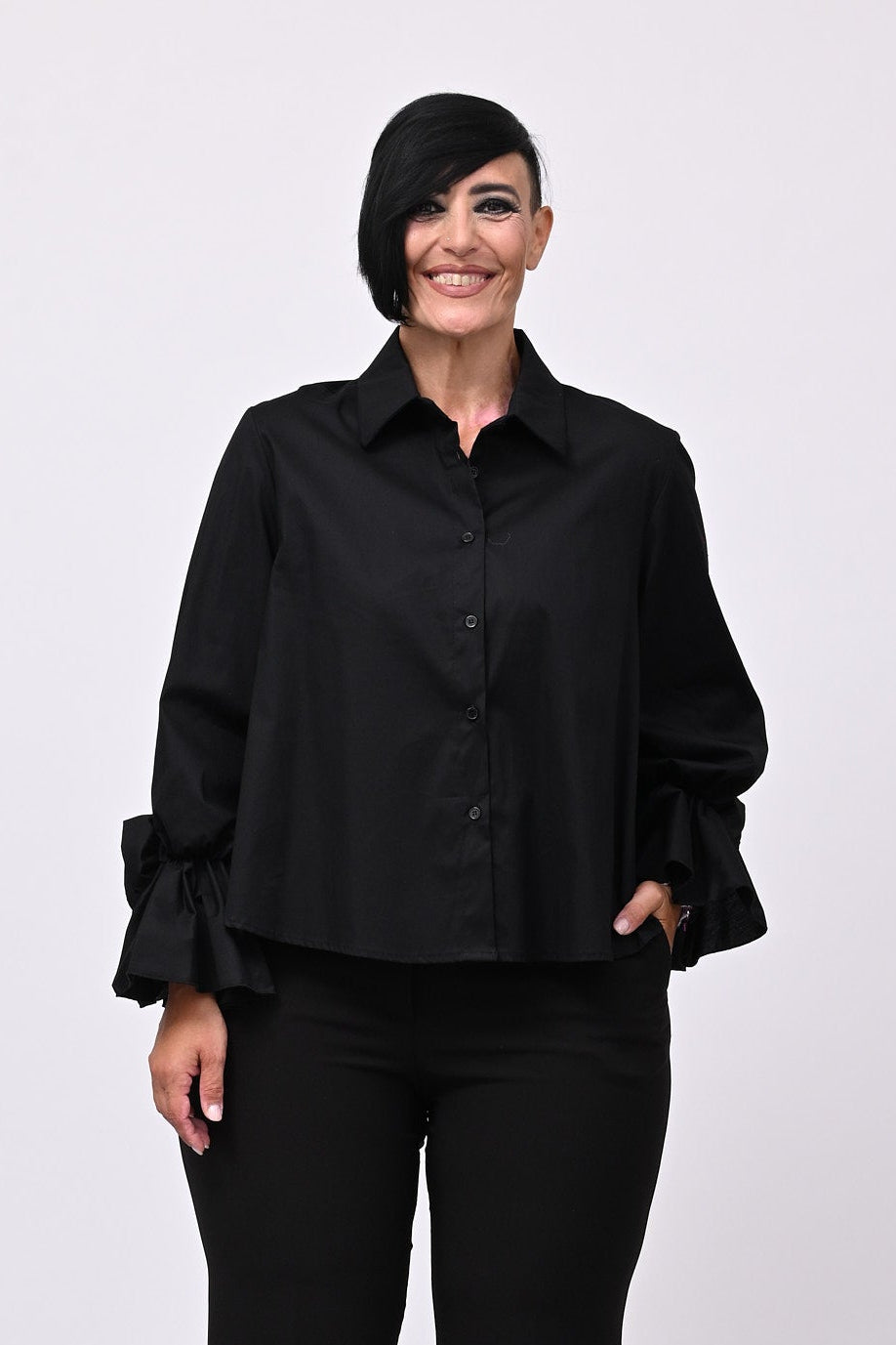 Camicia fiore manica - Nero