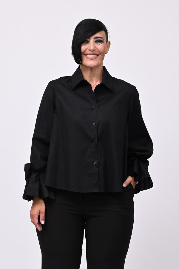 Camicia fiore manica - Nero