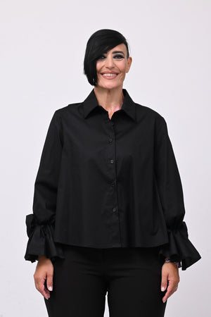 Camicia fiore manica - Nero
