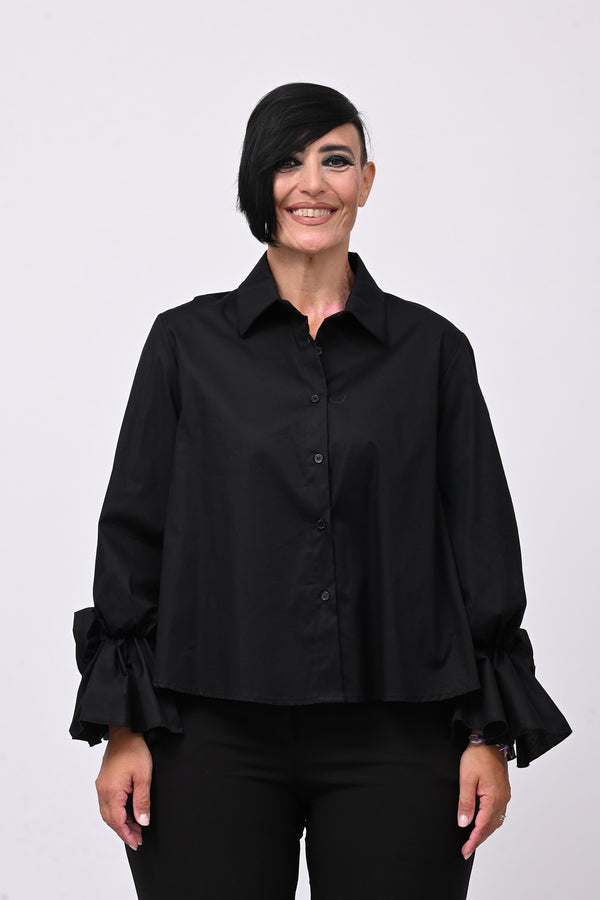 Camicia fiore manica - Nero