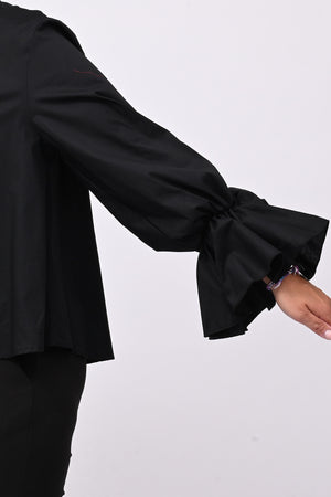 Camicia fiore manica - Nero