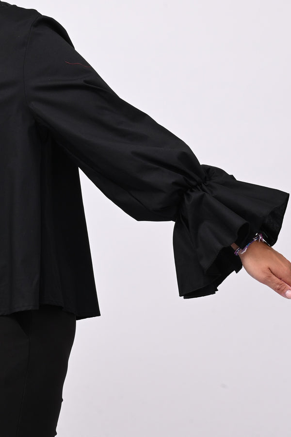 Camicia fiore manica - Nero