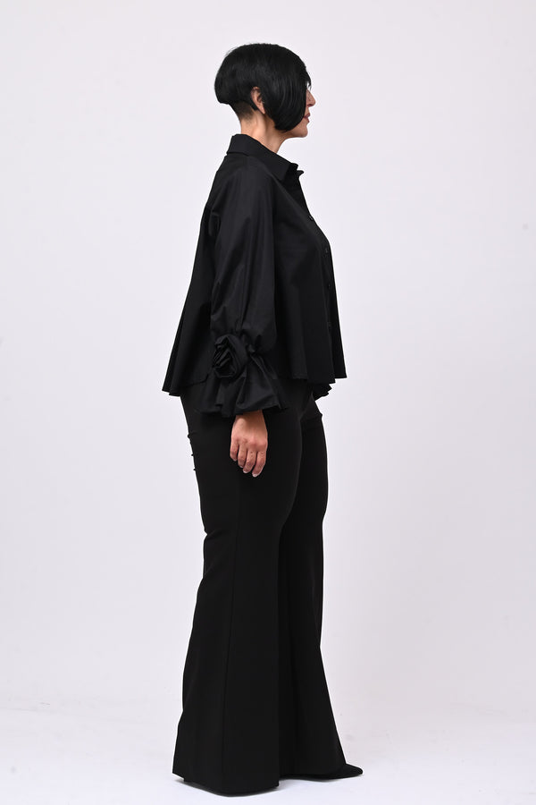 Camicia fiore manica - Nero