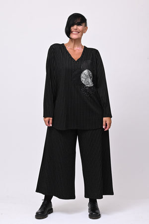 Blusa fiore gessato - Nero