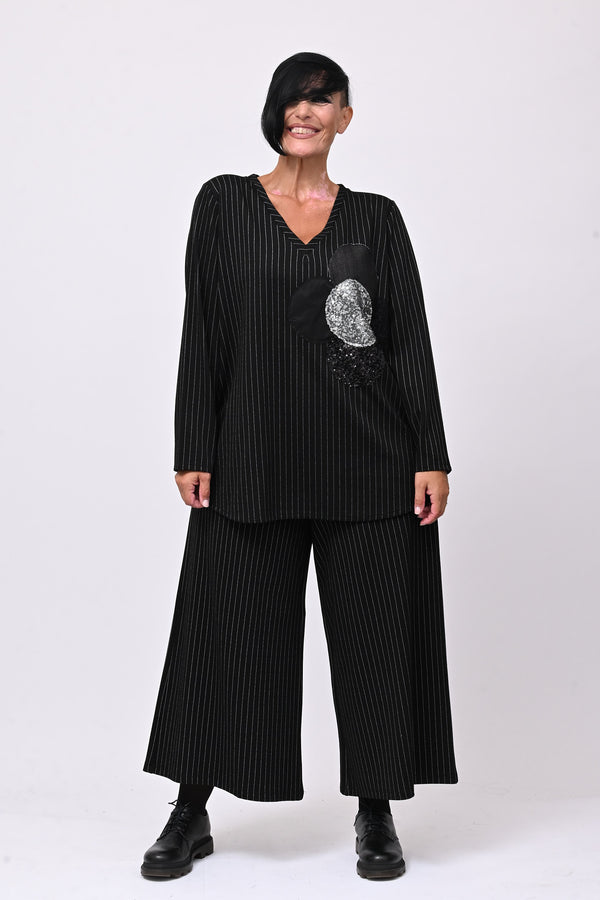 Blusa fiore gessato - Nero