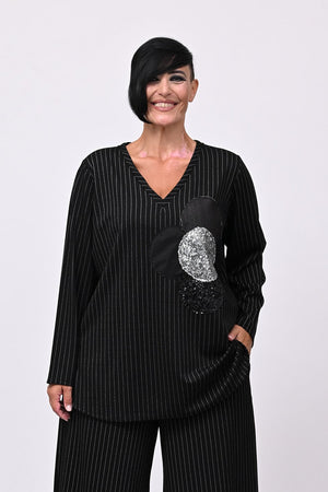 Blusa fiore gessato - Nero