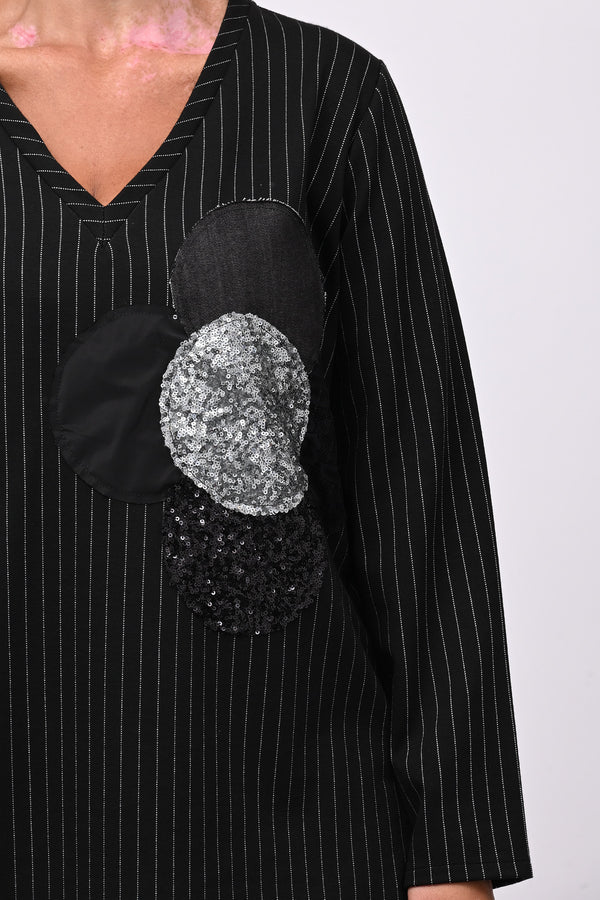 Blusa fiore gessato - Nero