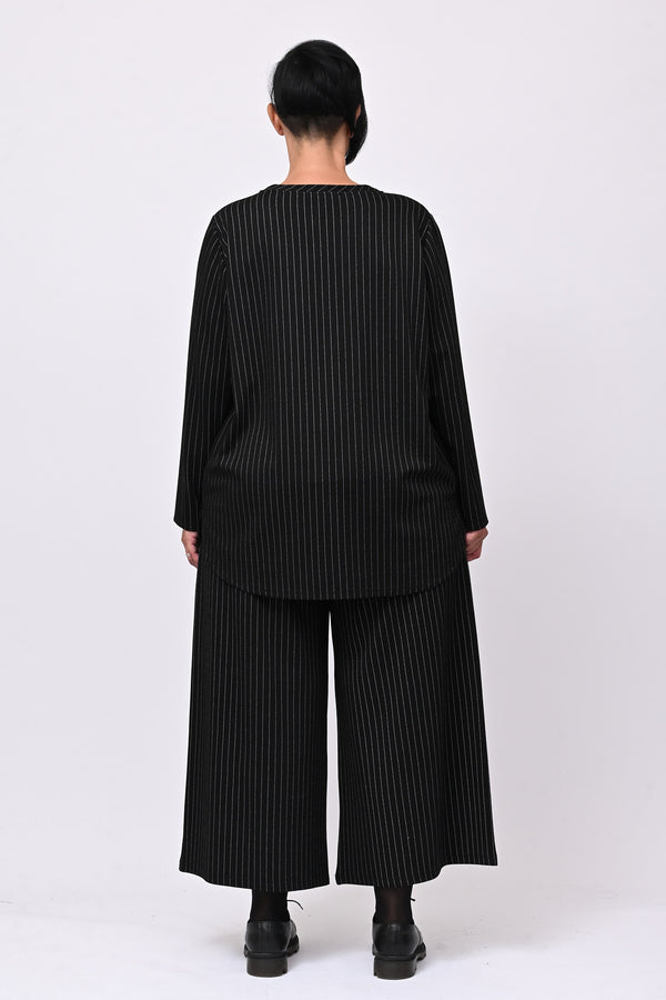 Blusa fiore gessato - Nero