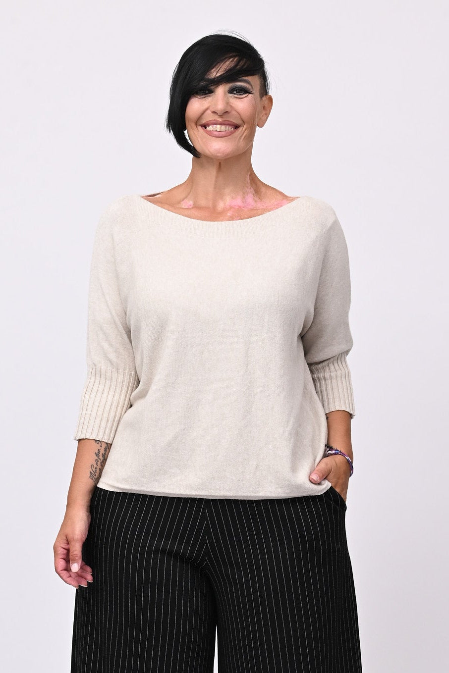 Pull scollo barca - Greige