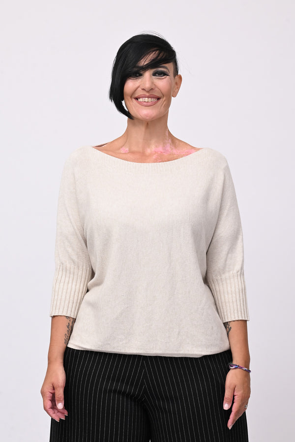 Pull scollo barca - Greige