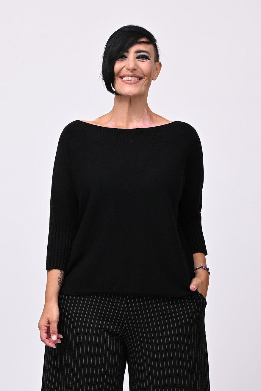 Pull scollo barca - Nero