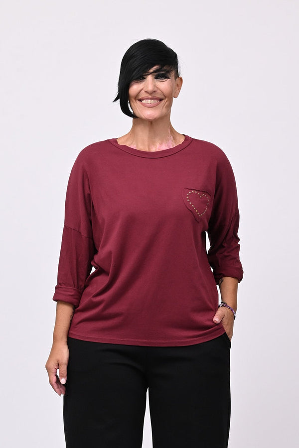 T-shirt cuore bulloni - Vino