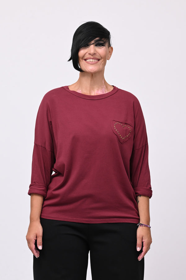 T-shirt cuore bulloni - Vino