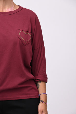 T-shirt cuore bulloni - Vino
