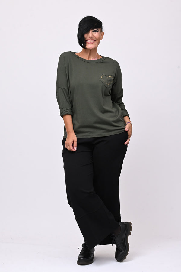 T-shirt cuore bulloni - Verde militare