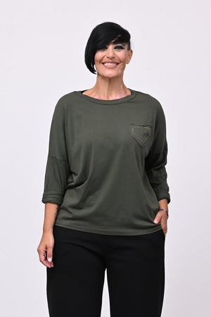 T-shirt cuore bulloni - Verde militare