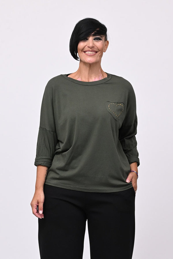 T-shirt cuore bulloni - Verde militare