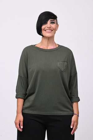 T-shirt cuore bulloni - Verde militare
