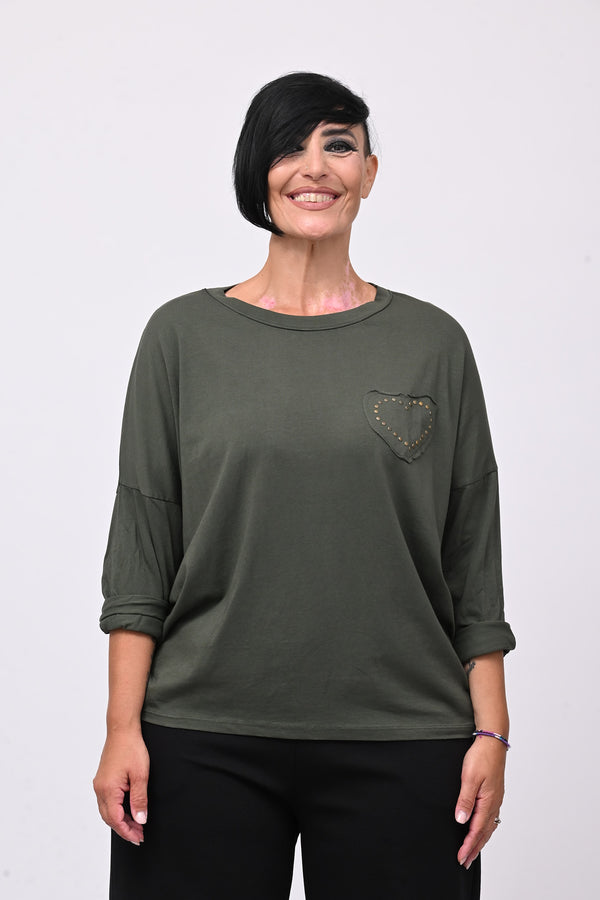 T-shirt cuore bulloni - Verde militare