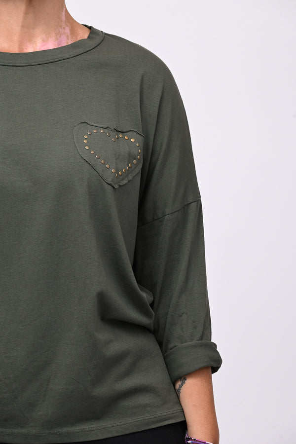 T-shirt cuore bulloni - Verde militare