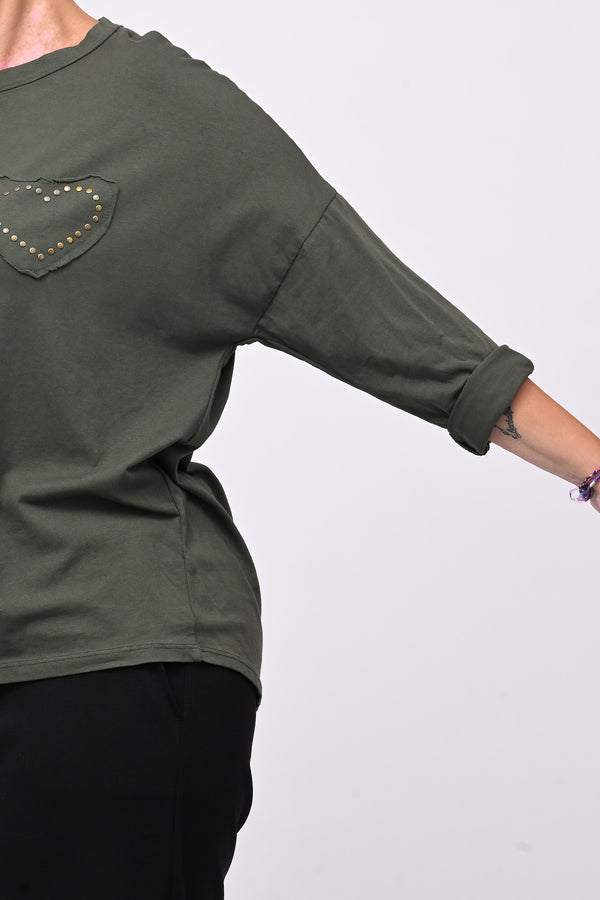 T-shirt cuore bulloni - Verde militare