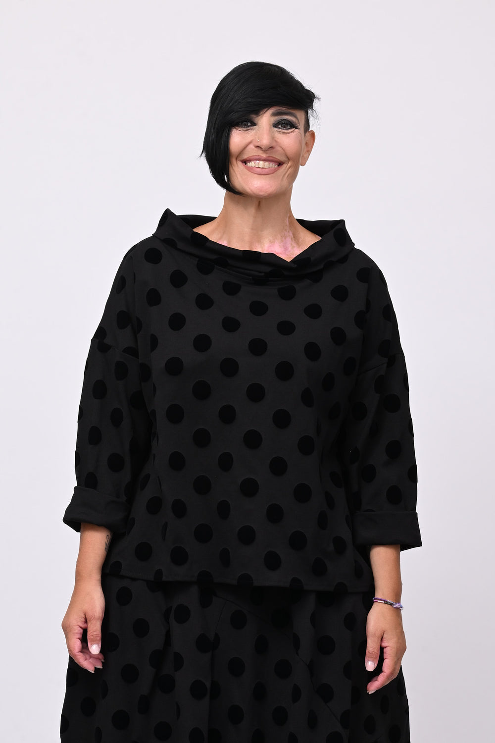 Blusa pois devorè - Nero