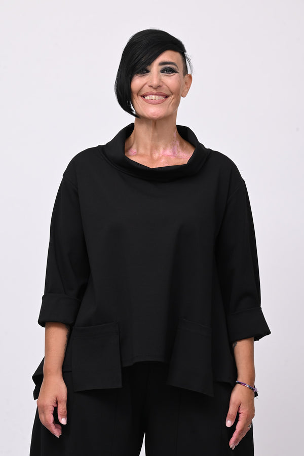 Maglia collo anello taschini - Nero