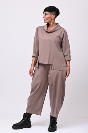 Pantalone punto Milano cuciture - Greige